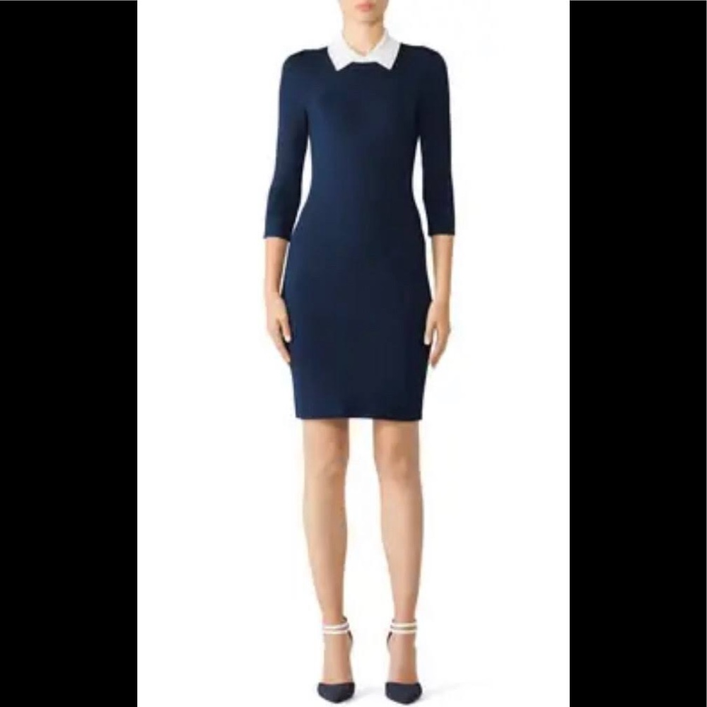 Trina Turk Navy Bookish Fitted Sheath Dress.